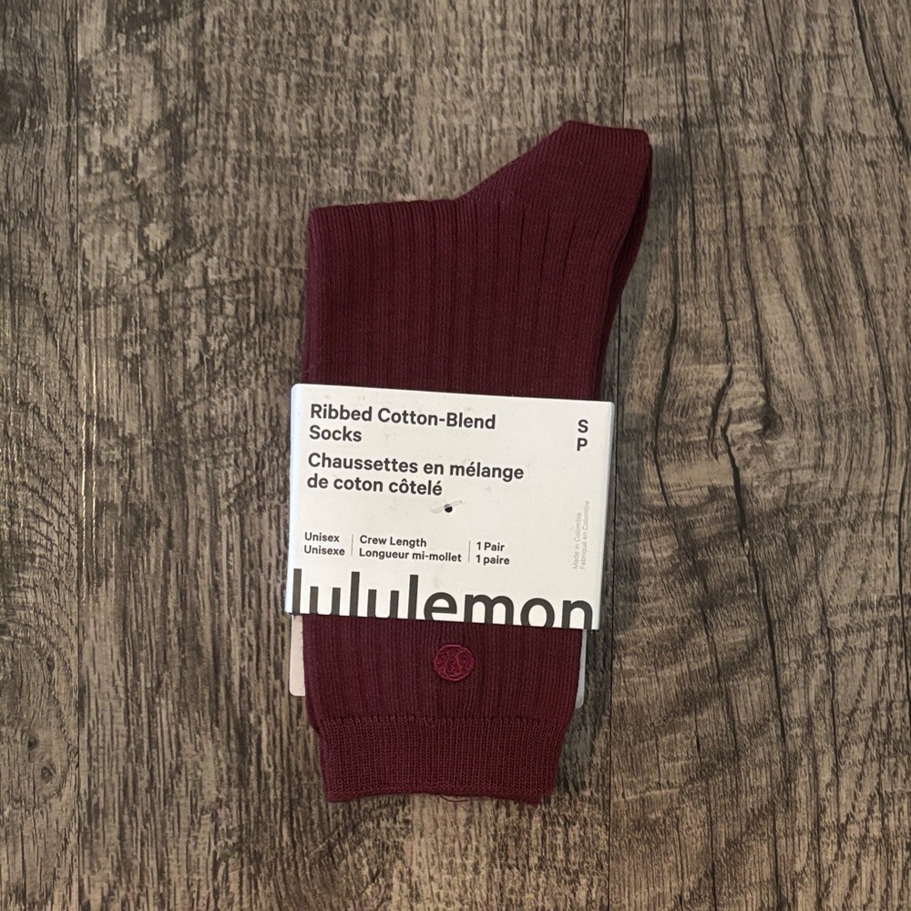 Lululemon Ribbed Cotton-Blend Crew Socks - Burgundy - Size Small